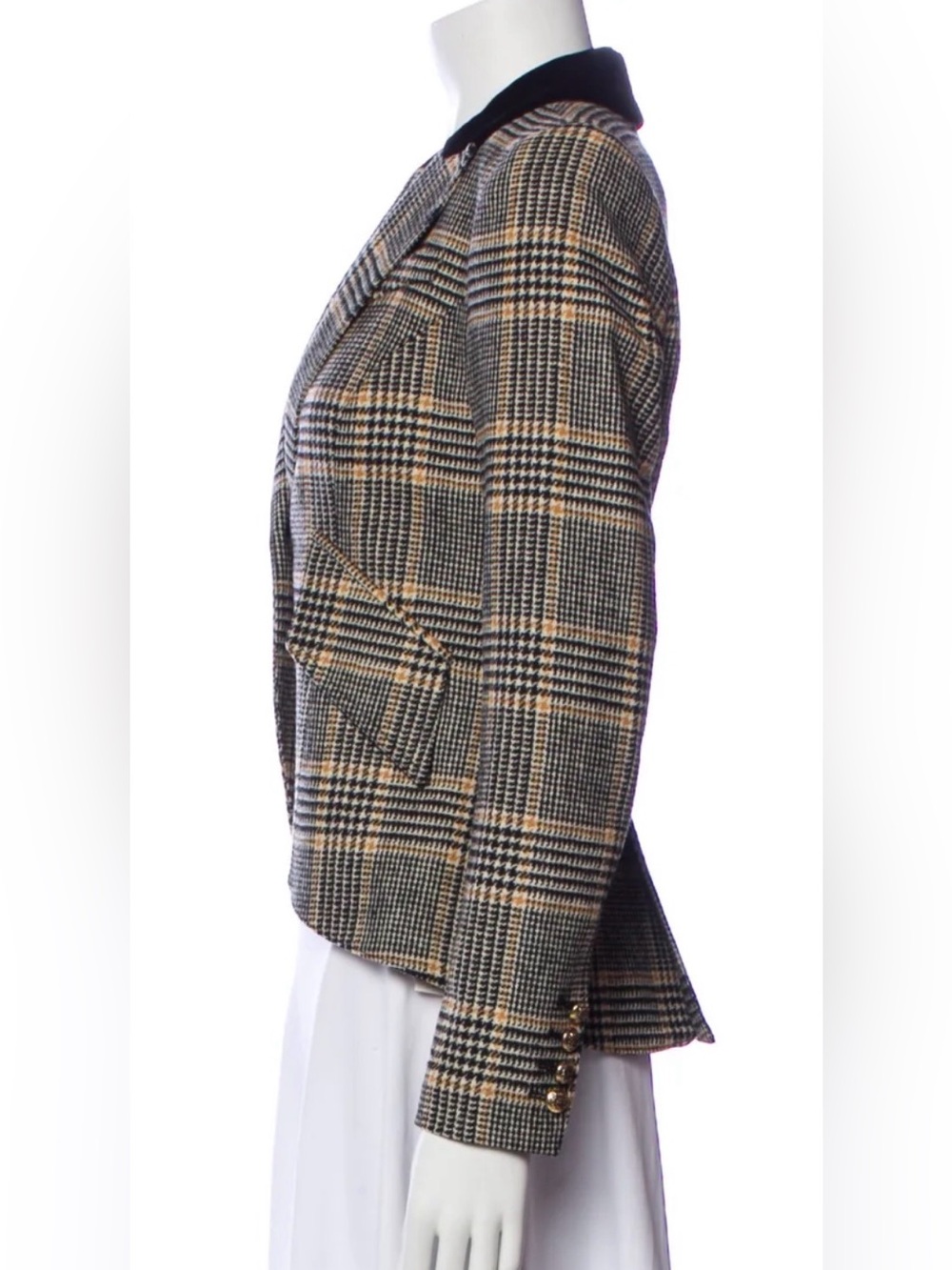 Smythe 100% Wool Houndstooth Plaid Blazer Velvet Collar Size 6 - Picture 4 of 16